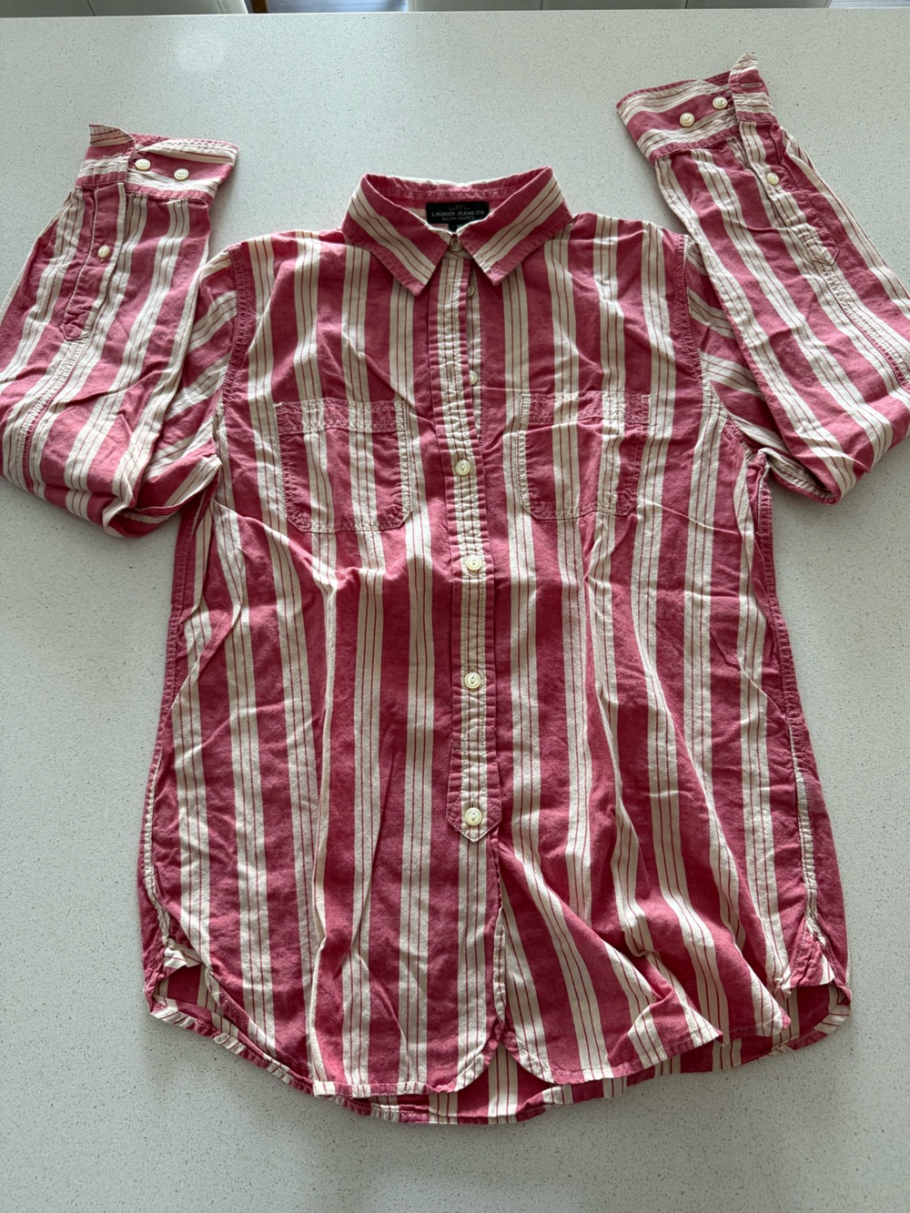 Ralph Lauren Red & Cream Vertical Stripe Button-Down Shirt